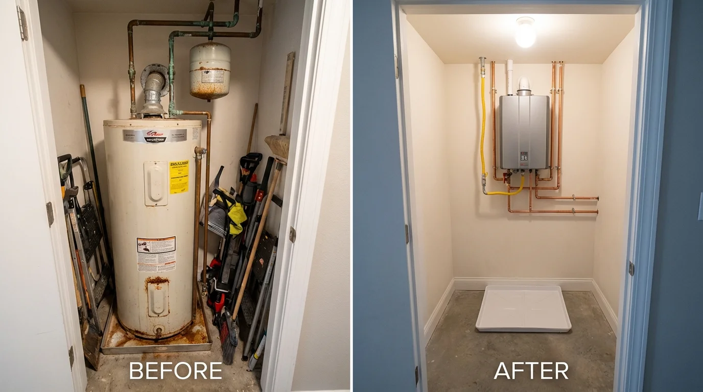 Tank water heater versus wall-mounted tankless unit comparison for Garden City, MO homeowners